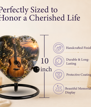 Guitar Cremation Urn for Ashes, Musician Memorial Urn, Heart Shaped Memorial Urn