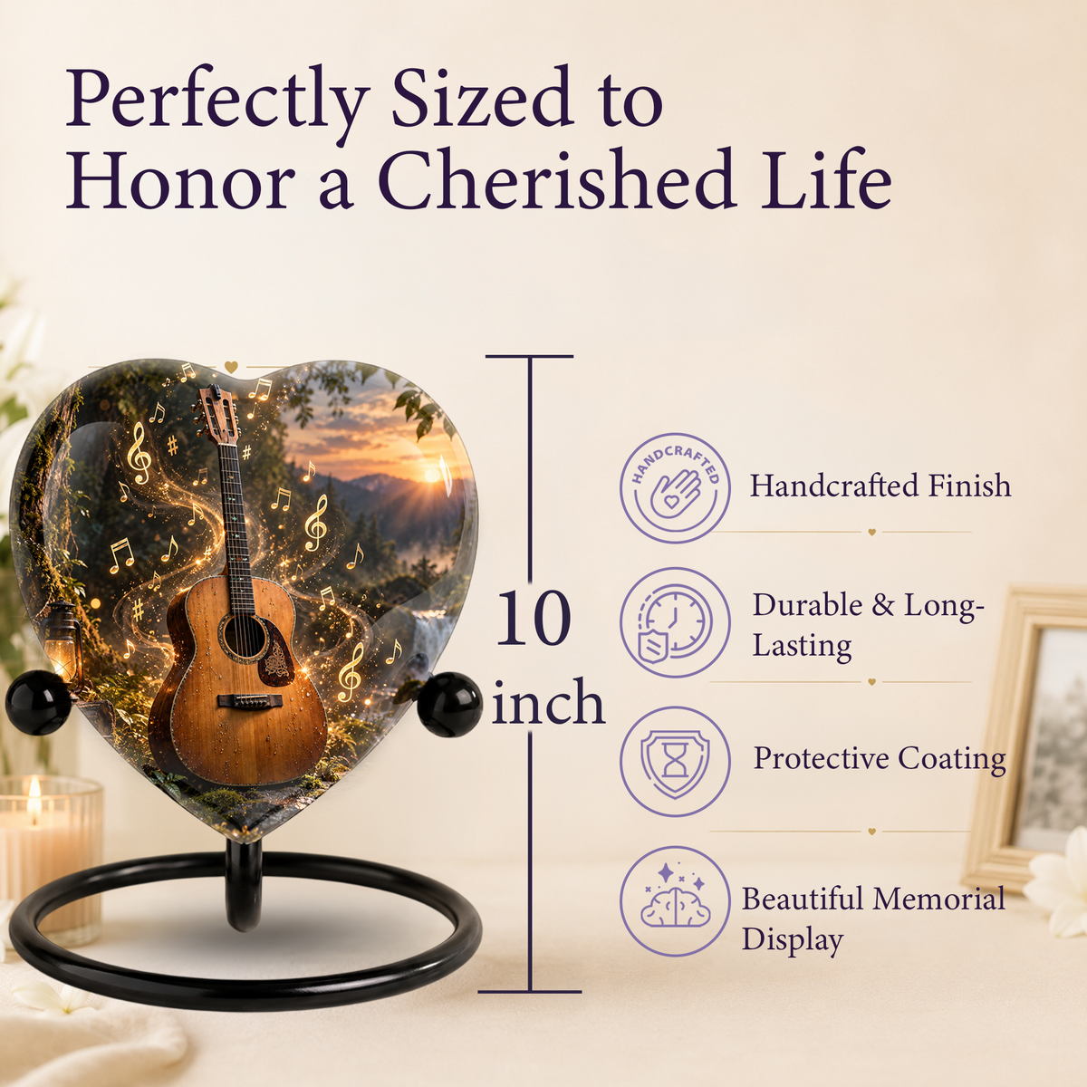 Guitar Cremation Urn for Ashes, Musician Memorial Urn, Heart Shaped Memorial Urn