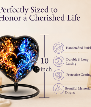 Heart Shaped Butterfly Urn for Ashes, Blue and Gold Butterfly Cremation Urn, Personalized Memorial Urn for Human Ashes