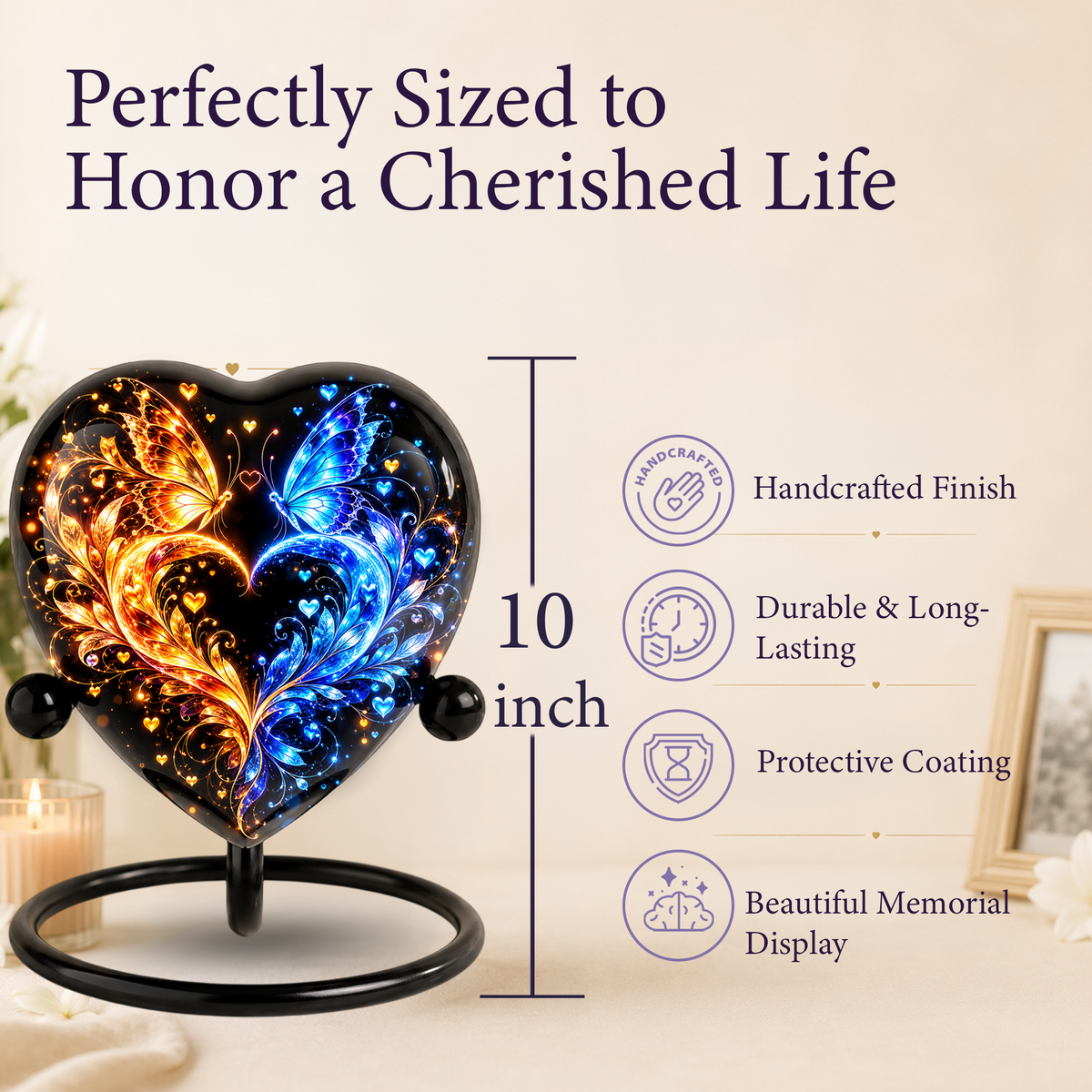Heart Shaped Butterfly Urn for Ashes, Blue and Gold Butterfly Cremation Urn, Personalized Memorial Urn for Human Ashes