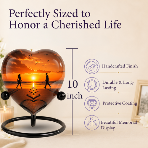 Adult Cremation Urn for Ashes, Heart Shaped Memorial Urn, Couple Sunset Urn Unique Cremation Memorial Keepsake