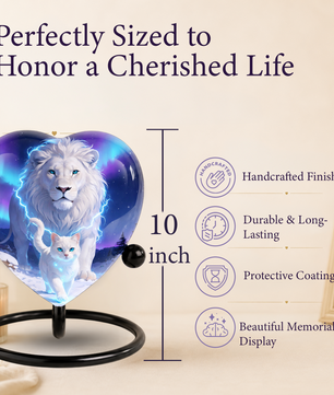 White Lion and White Cat Heart Memorial Urn – Adult Urn, Urns for Adult Ashes