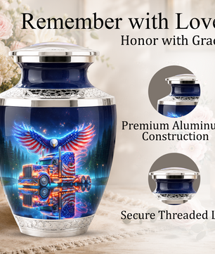 American Truck Cremation Urn for Dad, Truck Driver Patriotic Semi Truck Memorial Keepsake Urn