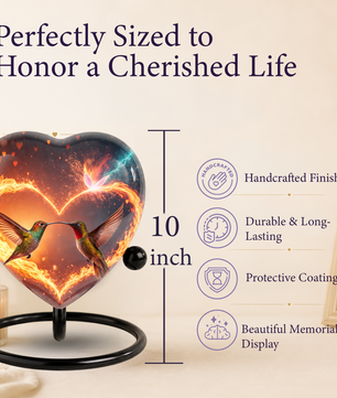 Heart-Shaped Adult Cremation Urn with Hummingbird Memorial Design – Beautiful Memorial Urn for Ashes