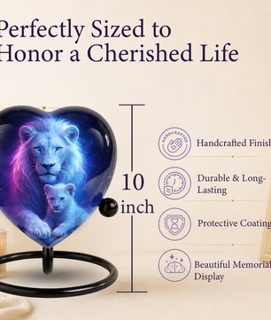 White Lion and Lion Cub Heart Memorial Urn – Adult Urn, Urns for Adult Ashes