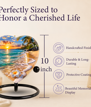 Beach Sunset Cremation Urn for Ashes, Tropical Ocean Memorial Urn, Heart Shaped Beach Urn, Personalized Coastal Urn,