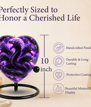 Five Headed Dragon Adult Cremation Urn for Ashes, Purple Dragon Memorial Urn, Fantasy Dragon Urn, Personalized Heart Shaped Adult Urn