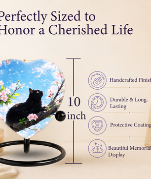 Black Cat Cherry Blossom Heart Memorial Urn – Personalised Cat Urn for Ashes,Cat Memorial Keepsake