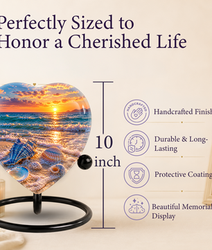Seashell Beach Cremation Urn for Ashes, Ocean Sunset Memorial Urn, Seashell Urn, Coastal Heart Shaped Cremation Urn
