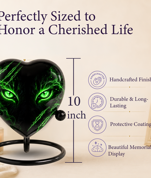 Green Cat Adult Cremation Urn for Ashes, Black Cat Memorial Urn, Gothic Cat Personalized Adult Urn, Heart Shaped Cremation Urn