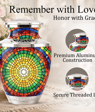Stained Glass Cremation Urn for Human Ashes, Personalized Memorial Urn for Adult