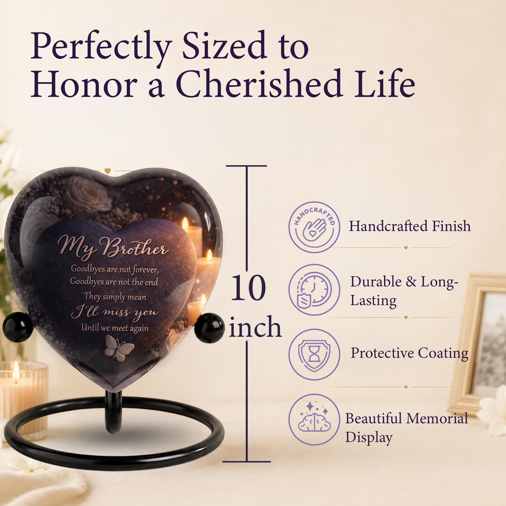 Heart-Shaped Brother Memorial, Adult Cremation Urn, Adult Urns for Ashes, Brother Keepsake Urn