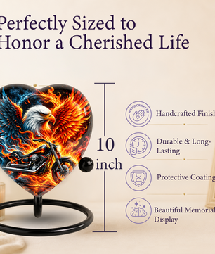 Heart Shaped Eagle Motorcycle Urn for Ashes, Phoenix Fire Cremation Urn, Biker Memorial Urn for Human Ashes