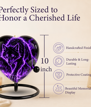 Purple Wolf Adult Cremation Urn for Ashes, Black Wolf Memorial Urn, Personalized Heart Shaped Adult Urn, Wolf Cremation Urn