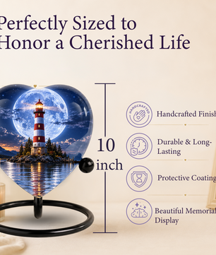 Lighthouse Adult Cremation Urn for Ashes, Personalized Ocean Memorial Urn, Moonlight Lighthouse Urn, Coastal Adult Urn, Heart Cremation Urn