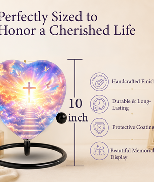 Christian Cross Cremation Urn, Heavenly Memorial Urn, Heart-Shaped Adult Cremation Urn