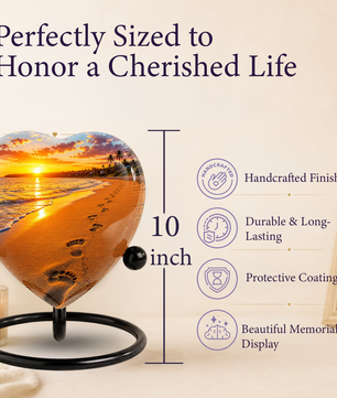 Beach Heart-Shaped Adult Cremation Urn – Beach Urn for Adult Ashes with Sunset Ocean