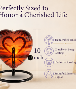 Sunset Heart Cremation Urn for Adult Ashes, Personalized Beach Urn for Human Ashes, Romantic Ocean Memorial Urn