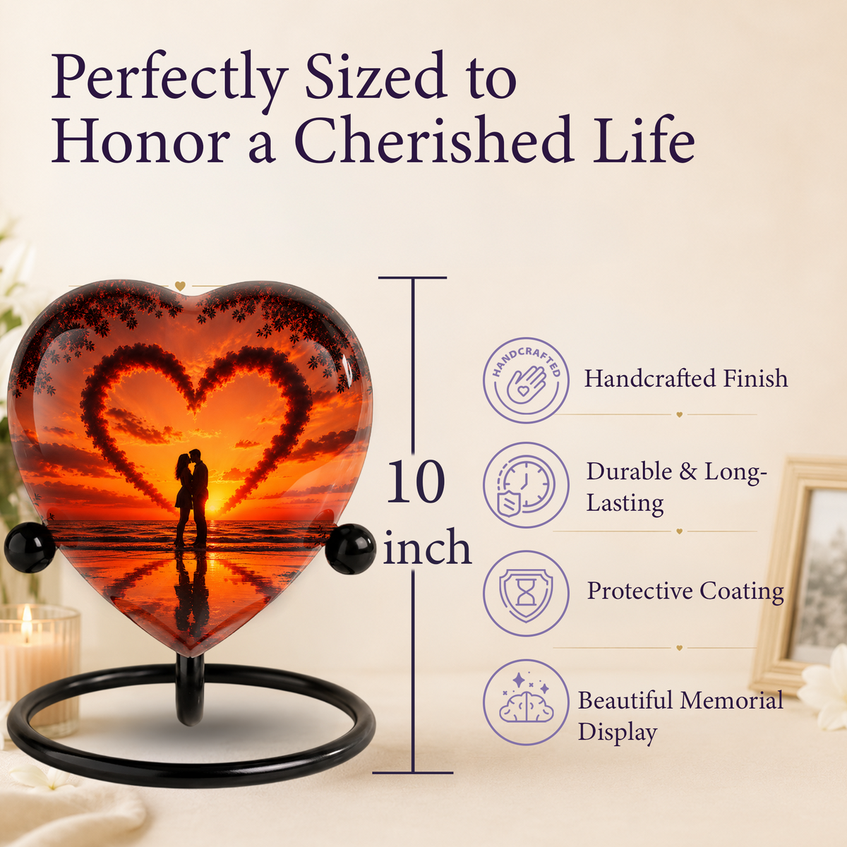 Sunset Heart Cremation Urn for Adult Ashes, Personalized Beach Urn for Human Ashes, Romantic Ocean Memorial Urn