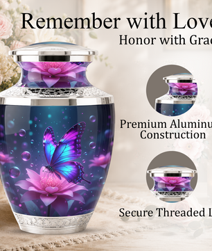 Blue Butterfly Cremation Urn for Mom, Flower Butterfly Personalized Urn for Human Ashes