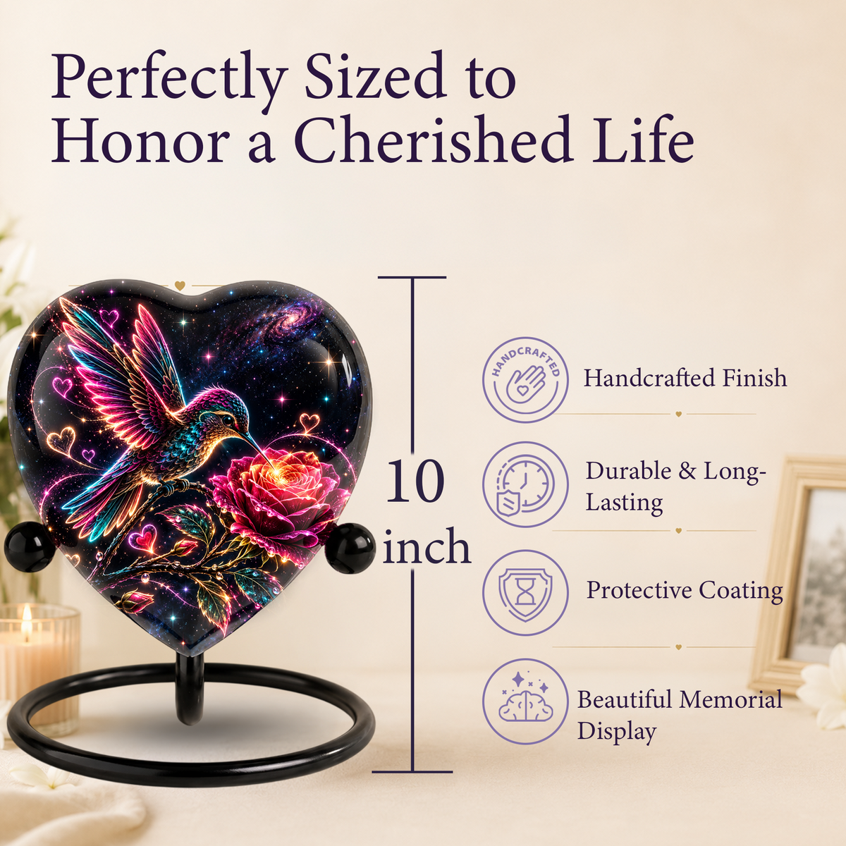 Hummingbird and Rose Urn for Ashes, Celestial Floral Adult Cremation Urn