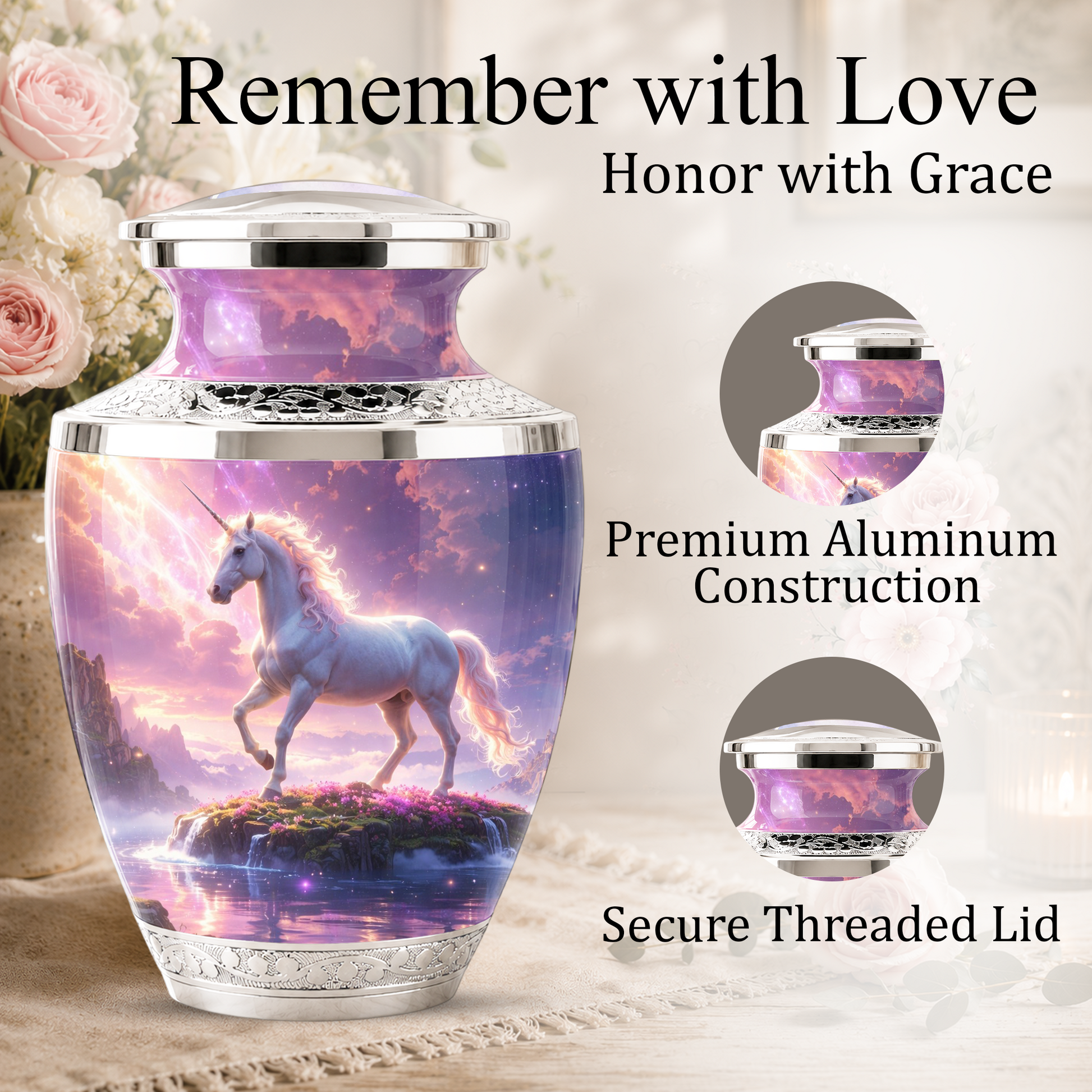 Unicorn Cremation Urn for Female, Personalized Memorial Urn for Women