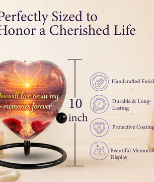 Heart-Shaped Sunset Memorial, Adult Cremation Urn, Adult Urns for Ashes, Romantic Keepsake Memorial