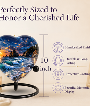 Ocean Wave Heart Cremation Urn for Ashes, Personalized Adult Memorial Urn, Beach Urn for Loved One