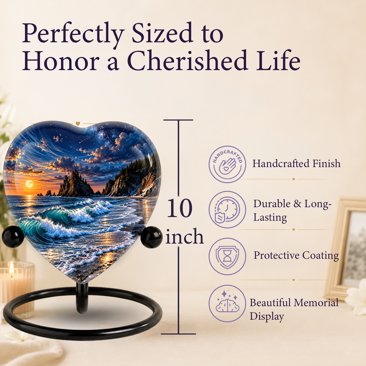 Ocean Wave Heart Cremation Urn for Ashes, Personalized Adult Memorial Urn, Beach Urn for Loved One