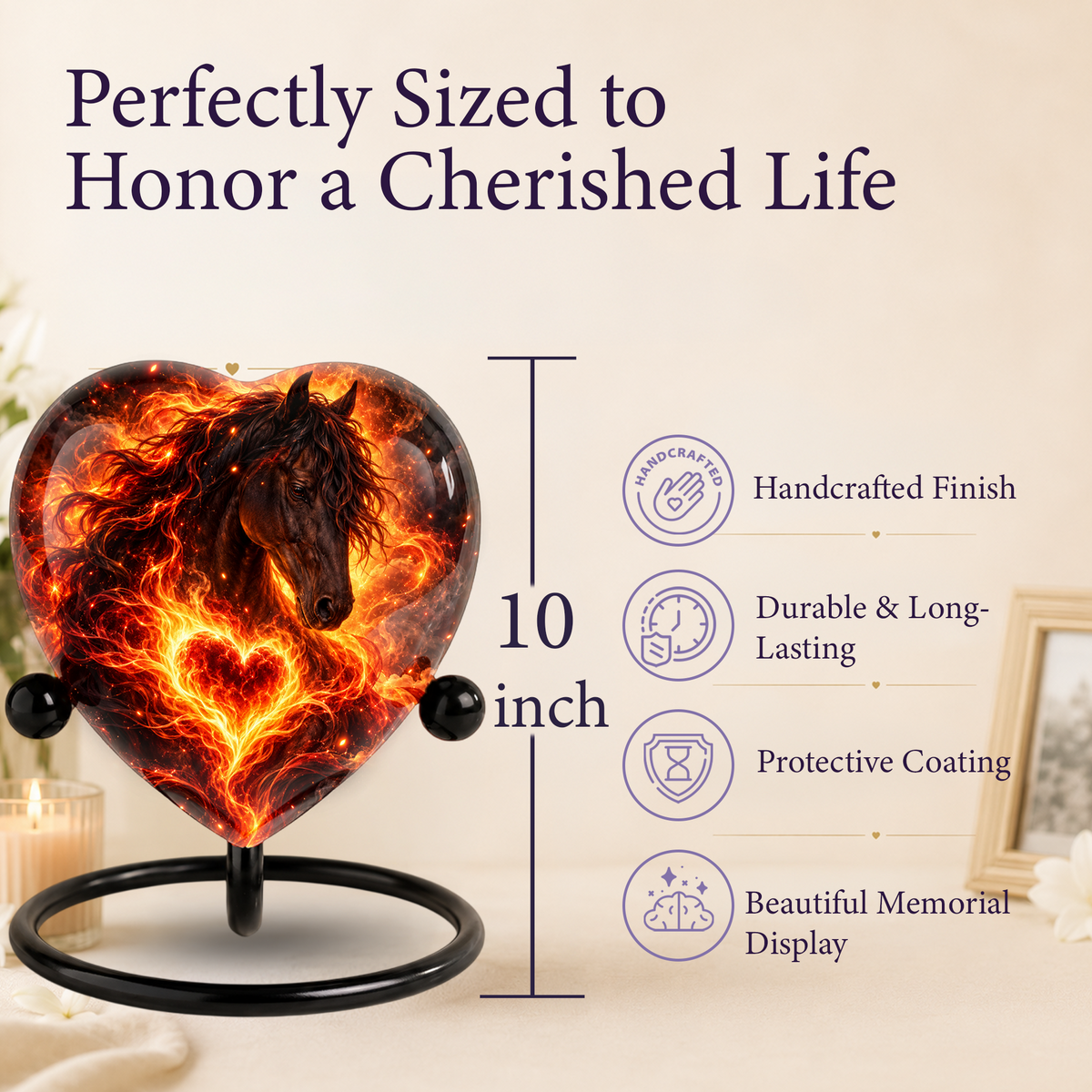 Optimized SEO Title Fiery Horse Heart Cremation Urn for Ashes, Personalized Adult Memorial Urn, Horse Cremation Urn