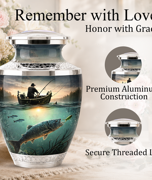 Fishing Cremation Urn for Dad, Personalized Fisherman Memorial Urn for Male Ashes