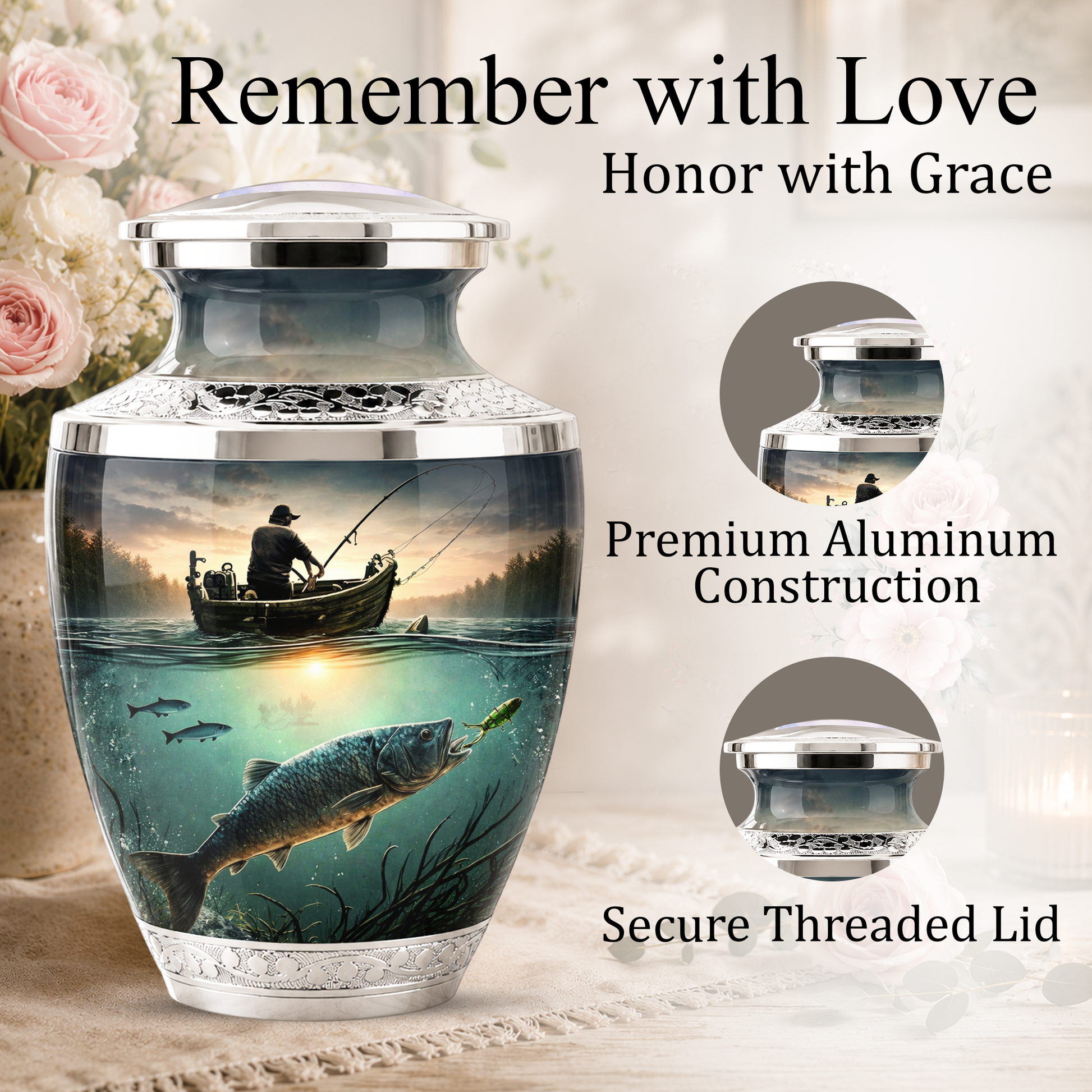 Fishing Cremation Urn for Dad, Personalized Fisherman Memorial Urn for Male Ashes