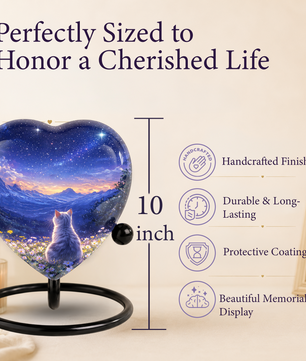 Celestial Cat Adult Urn for Ashes – Starry Night Mountain Cat Memorial Urn, Beautiful Adult Cremation Urn