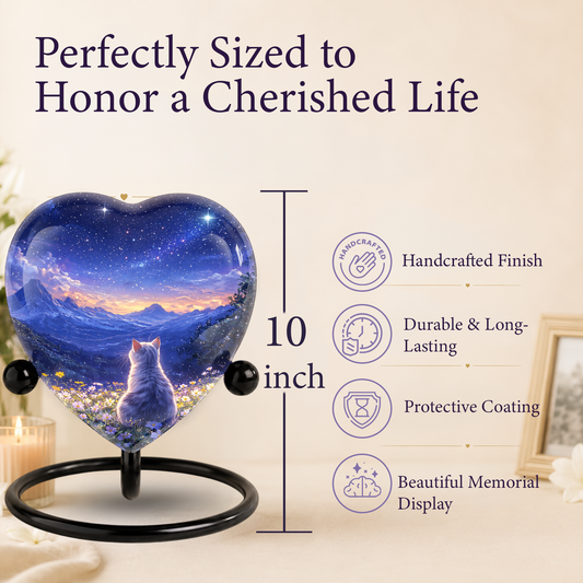 Celestial Cat Adult Urn for Ashes – Starry Night Mountain Cat Memorial Urn, Beautiful Adult Cremation Urn