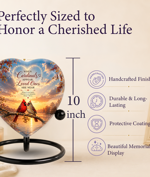 Cardinal Urn for Ashes, Heart Shaped Adult Cremation Urn, Personalized Cardinal Memorial Urn