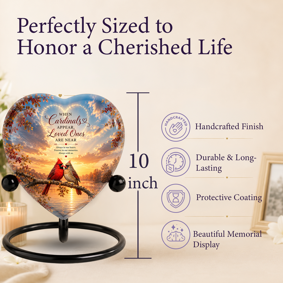 Cardinal Urn for Ashes, Heart Shaped Adult Cremation Urn, Personalized Cardinal Memorial Urn