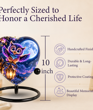 Heart-Shaped Owl Cremation Urn for Ashes – Personalized Night Sky Memorial Urn
