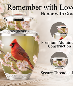 Red Cardinal Cremation Urn, Cardinal Memorial Urn for Human Ashes