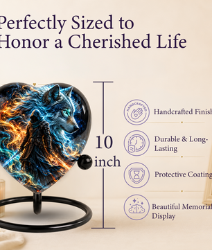 Wolf Warrior Heart Cremation Urn for Ashes, Personalized Adult Memorial Urn,