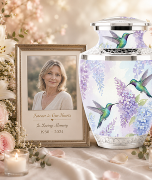 Green Hummingbird Cremation Urn - Couple Humming Bird Urn For Companion
