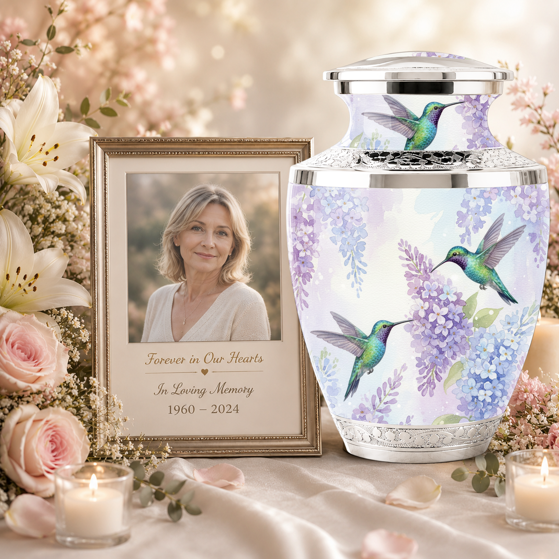Green Hummingbird Cremation Urn - Couple Humming Bird Urn For Companion