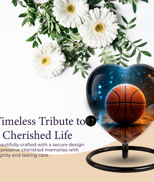 Basketball Heart-Shaped Adult Cremation Urn – Basketball Adult Urn for Human Ashes