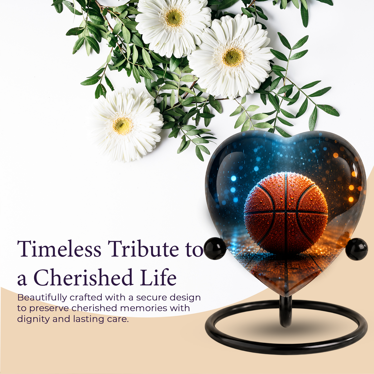 Basketball Heart-Shaped Adult Cremation Urn – Basketball Adult Urn for Human Ashes