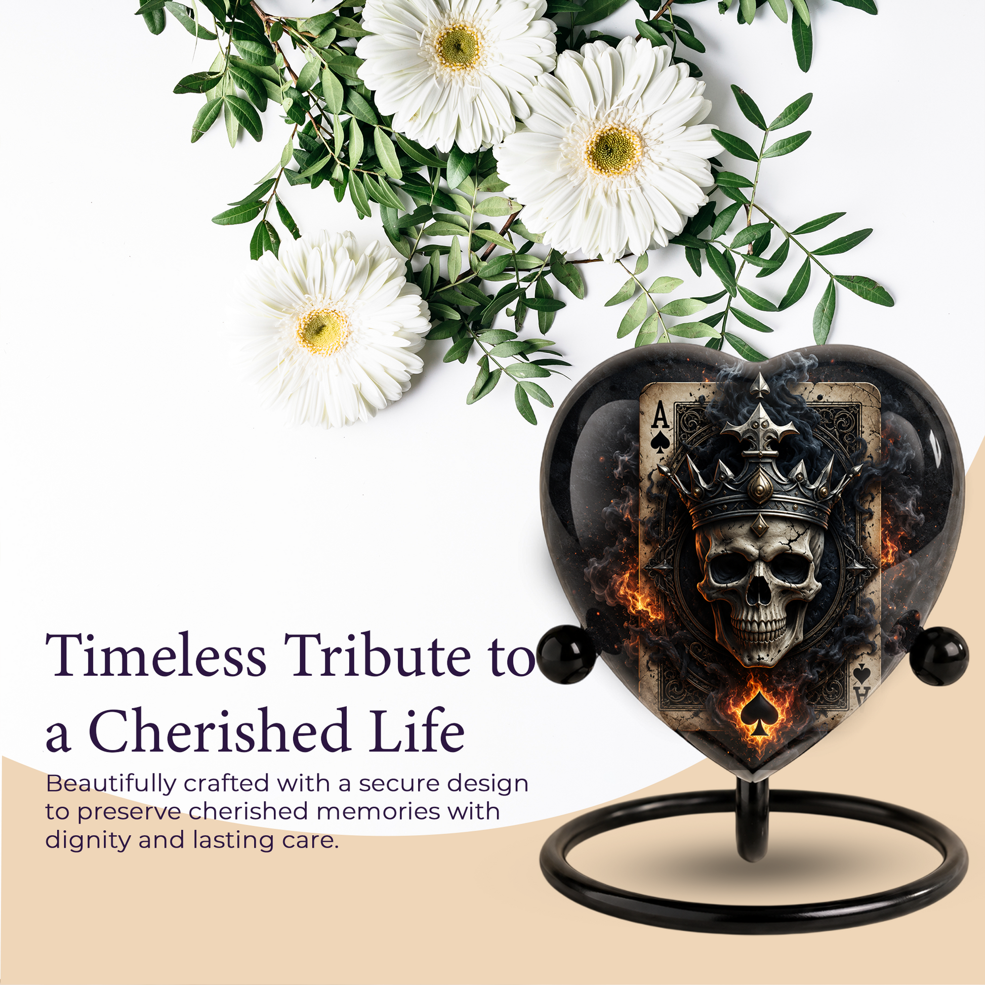 Skull King Heart Cremation Urn for Adults – Unique Adult Urn for Ashes