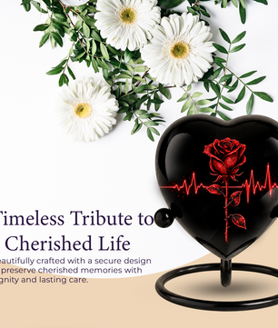 Red Rose Heart Cremation Urn for Ashes, Rose Memorial Urn, Heartbeat Rose Urn, Personalized Adult Cremation Urn, Romantic Floral Urn