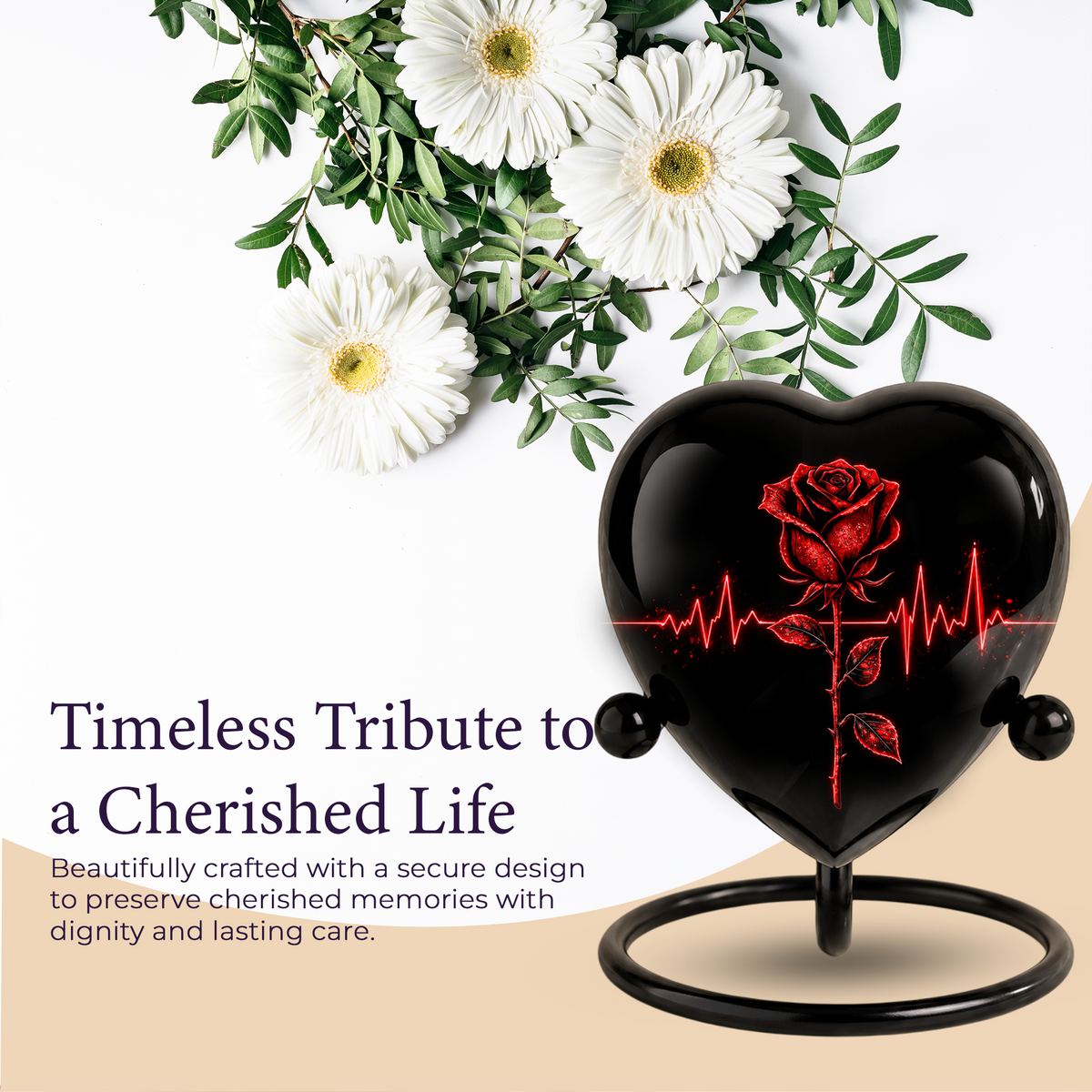 Red Rose Heart Cremation Urn for Ashes, Rose Memorial Urn, Heartbeat Rose Urn, Personalized Adult Cremation Urn, Romantic Floral Urn