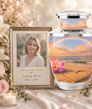 Rose Beach Heart Cremation Urn for Human Ashes, Personalized Rainbow Urns