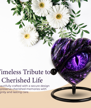 Purple Dragon Eye Adult Cremation Urn for Ashes, Fantasy Dragon Memorial Urn, Personalized Heart Shaped Adult Urn, Dragon Eye Urn