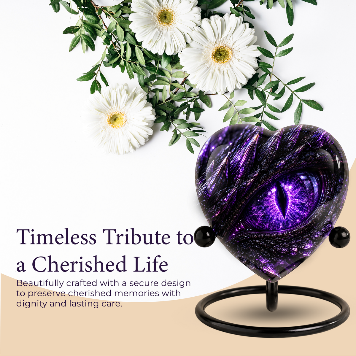 Purple Dragon Eye Adult Cremation Urn for Ashes, Fantasy Dragon Memorial Urn, Personalized Heart Shaped Adult Urn, Dragon Eye Urn