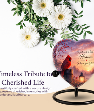 Cardinal Memorial Heart Urn, Adult Cremation Urn and Adult Urns for Ashes